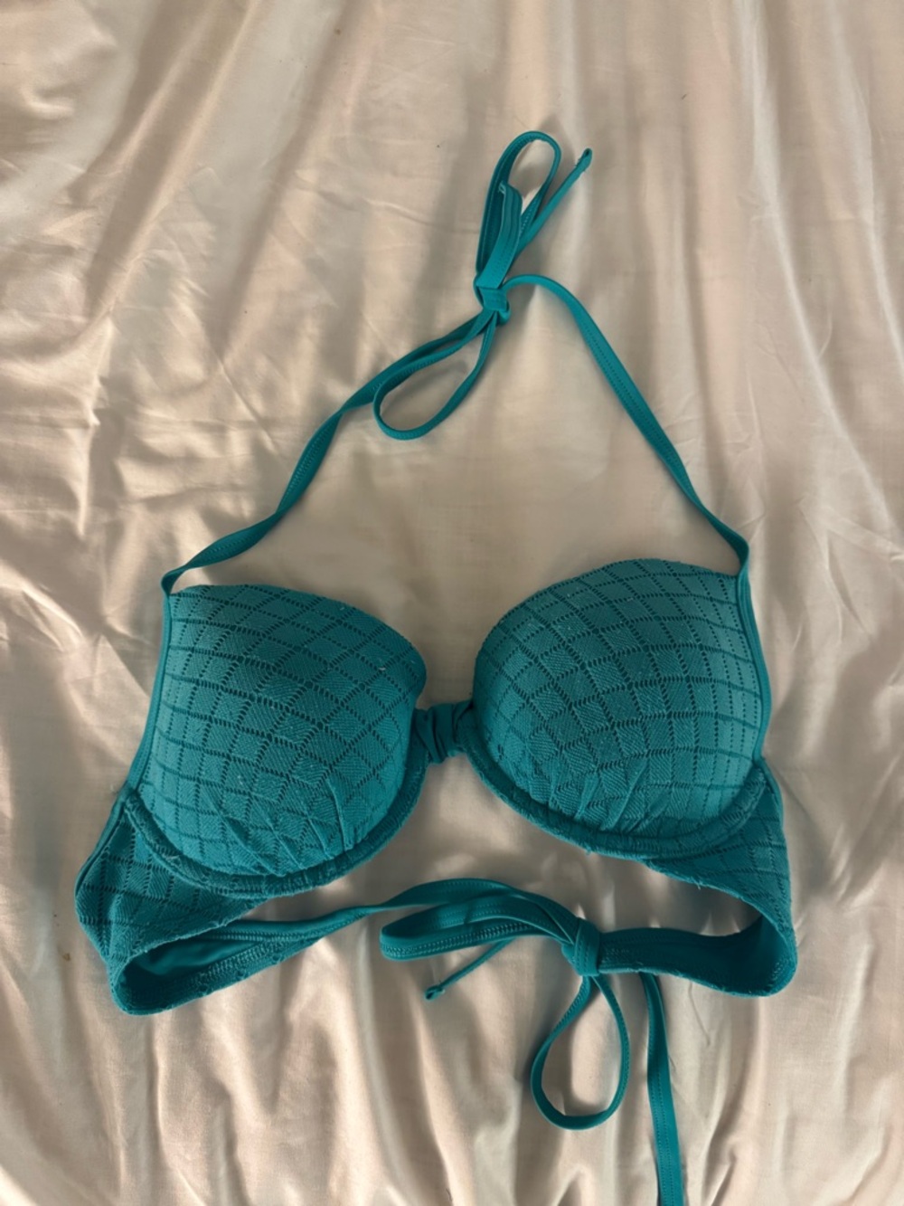 aerie Teal Quilted Halter Bikini Top